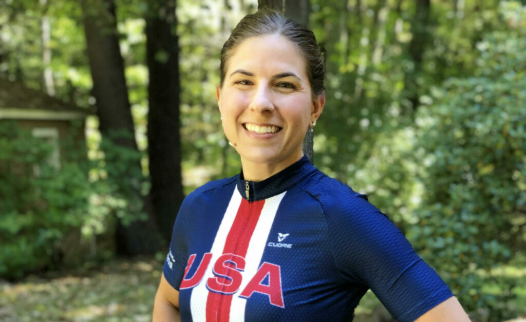 Woman in USA Bicycle uniform